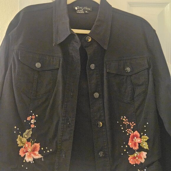 Lana Erica boho black lightweight jacket Moto floral embroidery XL - Picture 6 of 11